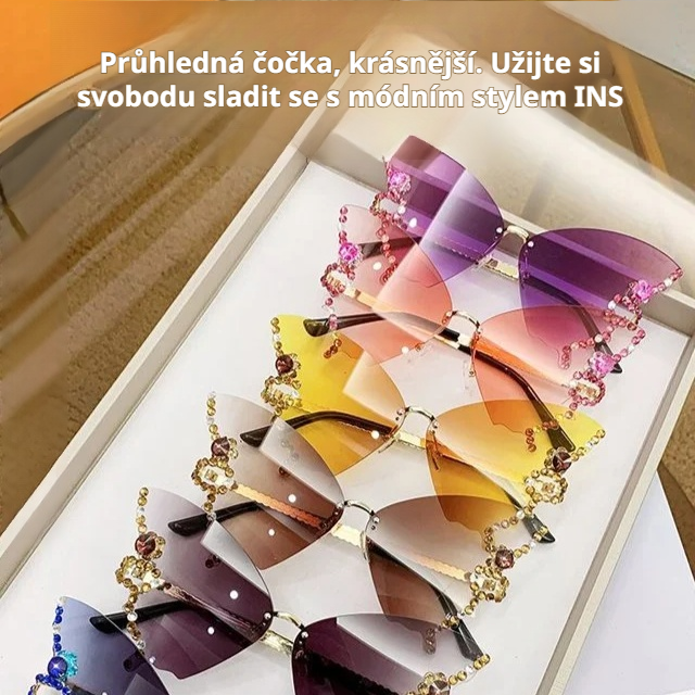  Diamantový motýlí bezrámové sluneční brýle na zeštíhlení obličeje