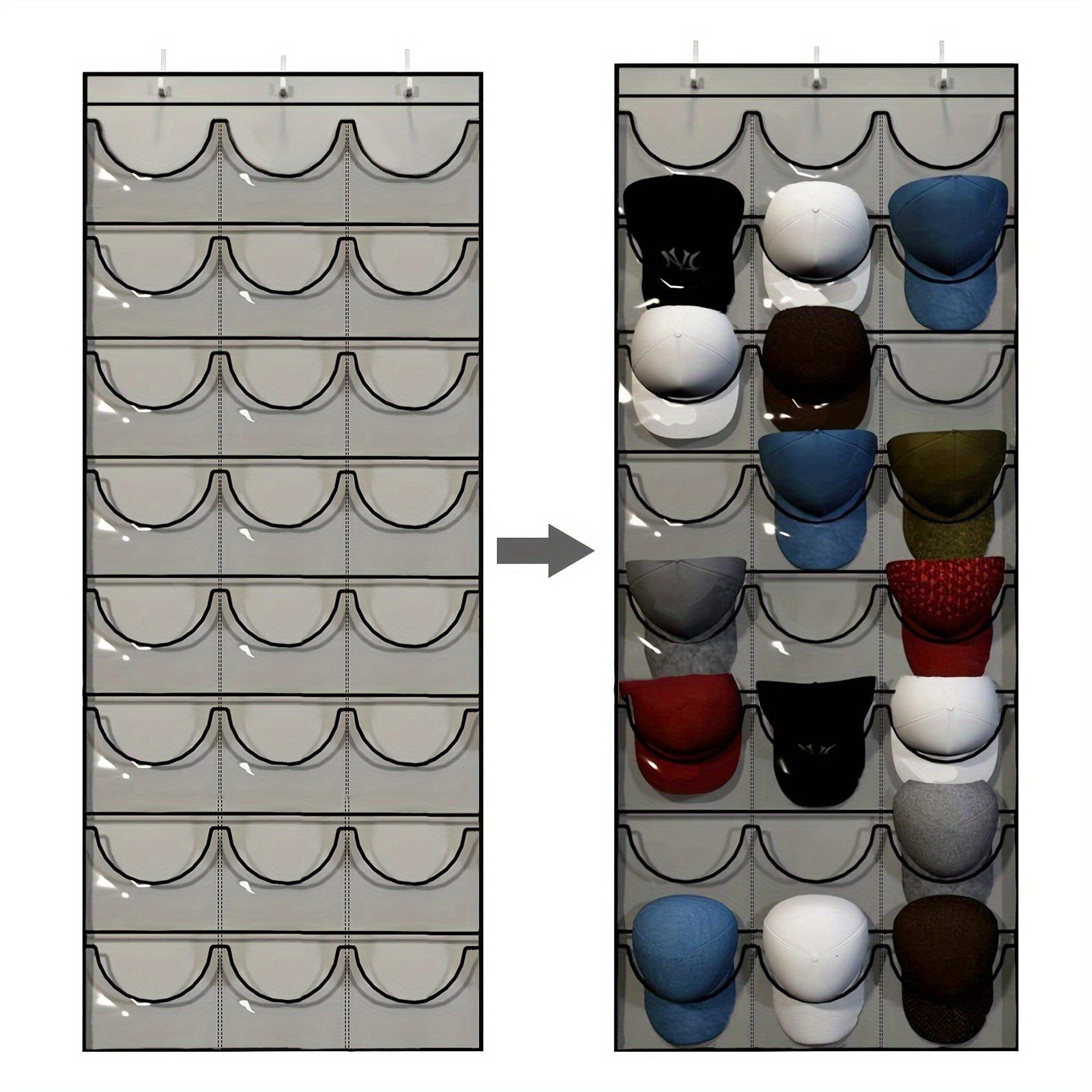 hanging hat organizer with 24 clear pockets for baseball caps