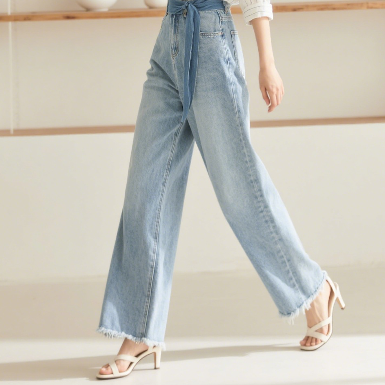 스트레치 슬림 크롭 와이드 레그 플레어 진