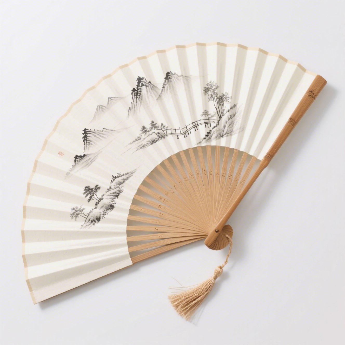 Elegantní skládací vějíř s dřevěnou rukojetí