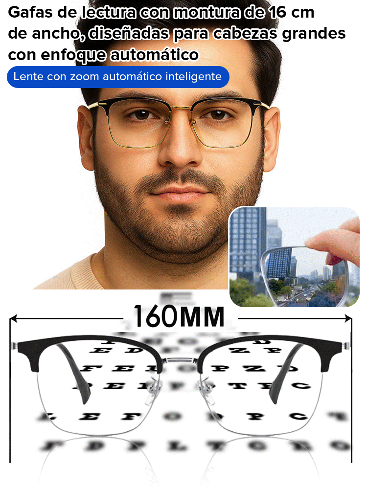 Gafas inteligentes de enfoque automático para personas con cabeza grande, ancho de lente 16cm