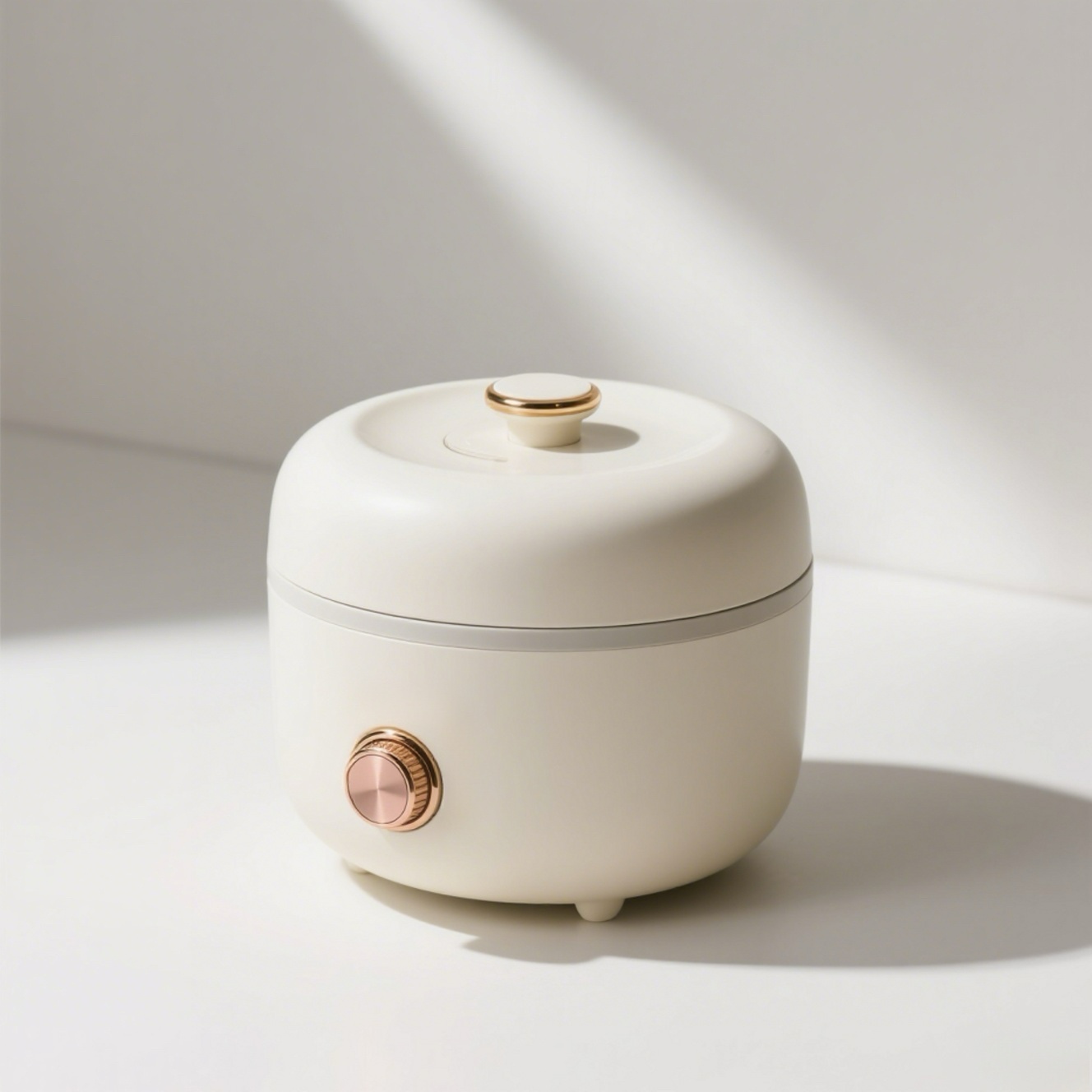 Mléčně bílý malý elektrický hrnec na vaření rýže