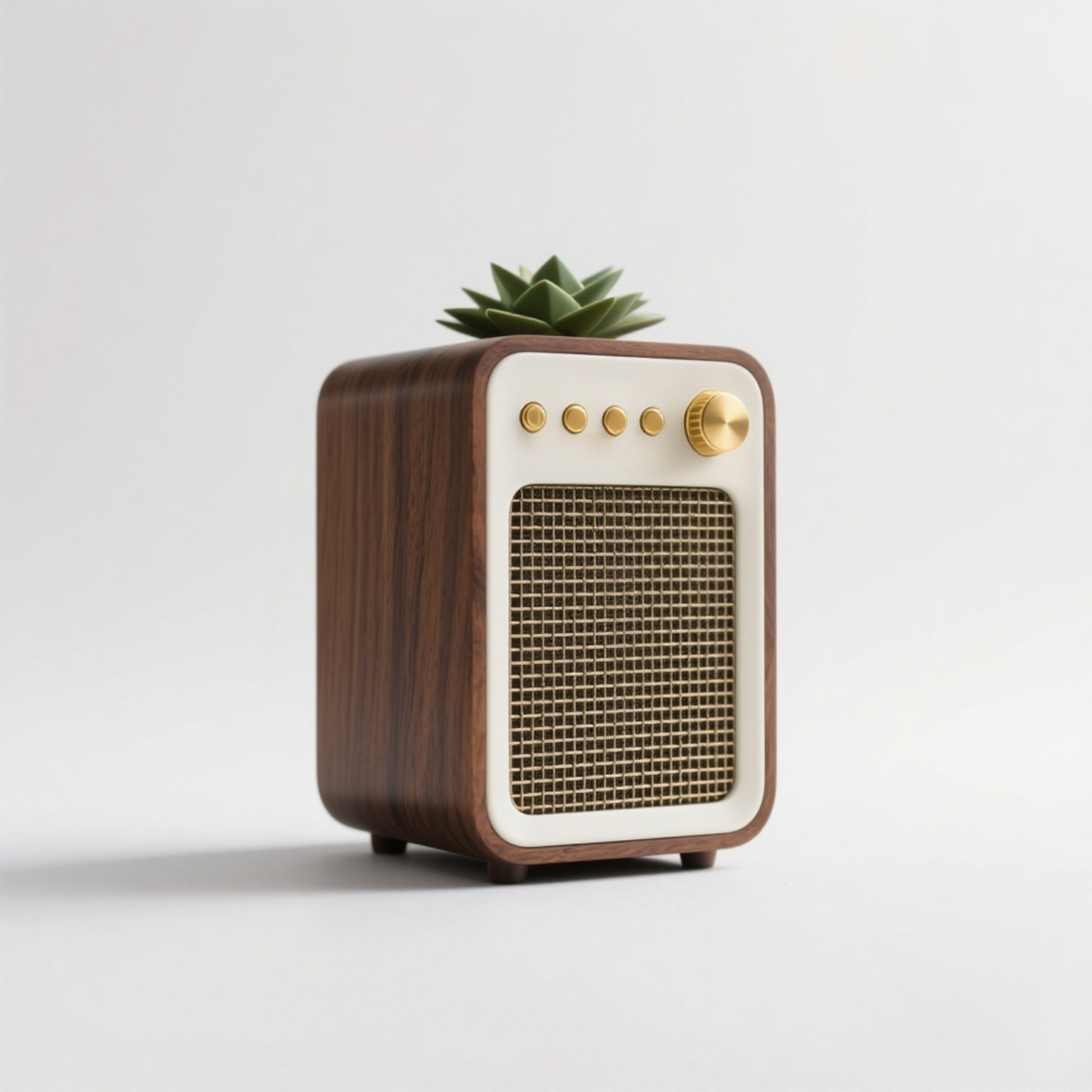 Retro Bluetooth reproduktor mini v červené barvě na dřevěném stole