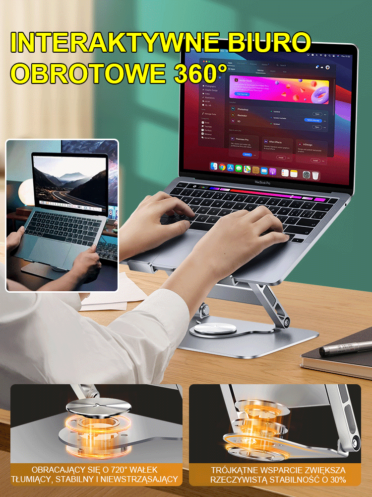 Obrotowy o 360 stopni stalowy uchwyt na komputer