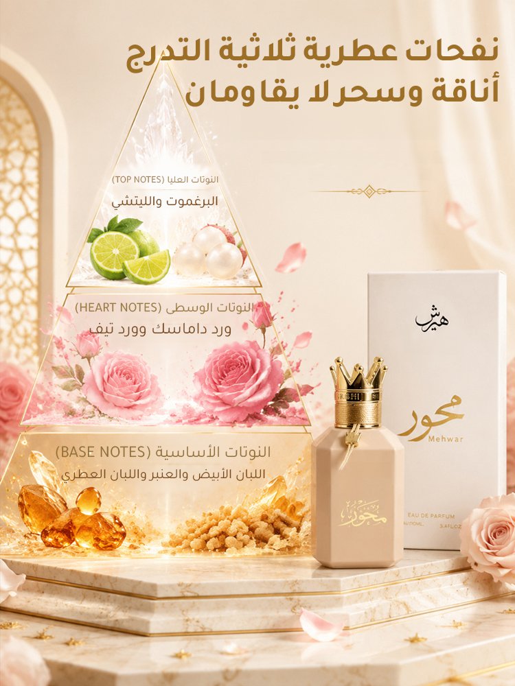عطر نسائي راق جذاب مع زجاجة بديعة وغطاء فاخر بتصميم تاج