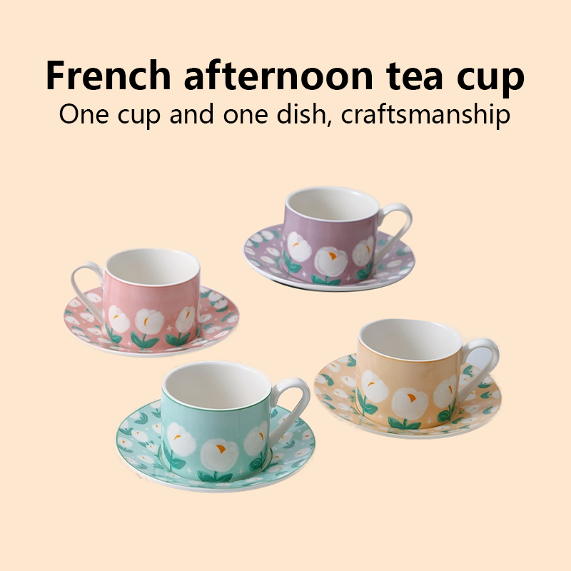 Tulip Coffee Cup and Saucer Set Ceramic Mugs Afternoon Coffee Mug Set Tulip Ceramic Mugs