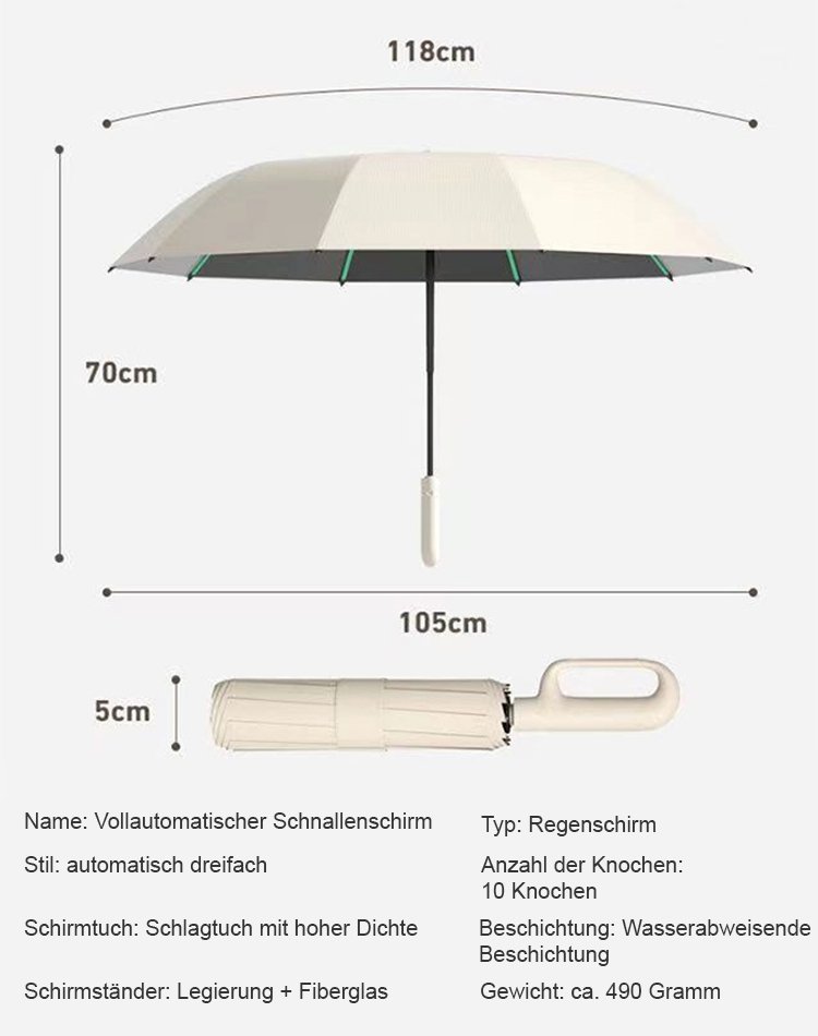 Vollautomatischer, äußerst strapazierfähiger Haken-Regenschirm für Sonne und Regen.
