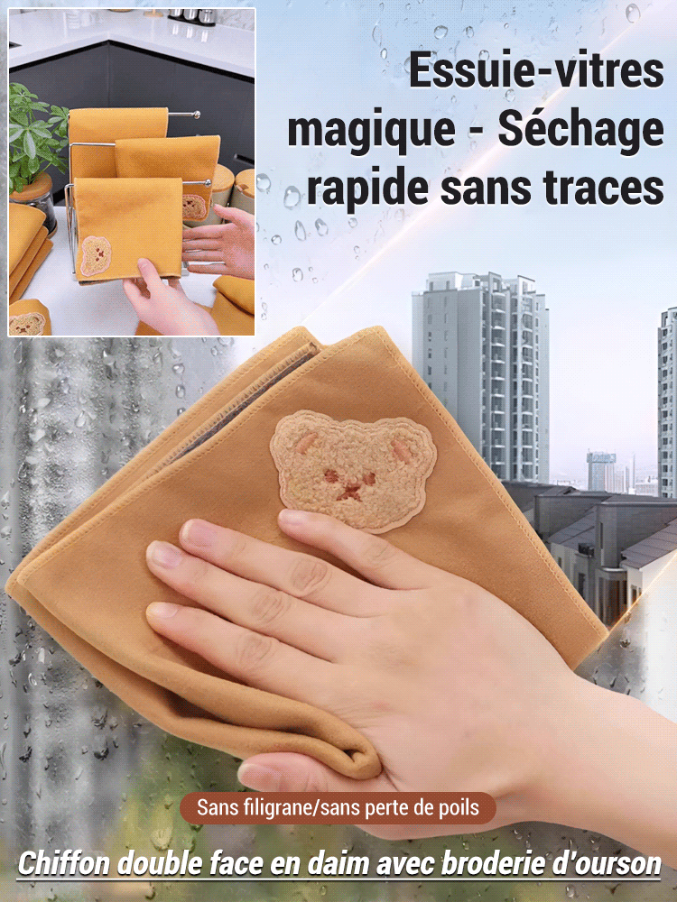 Chiffon en daim double face avec broderie d'ours sans filigrane ni perte de poils.