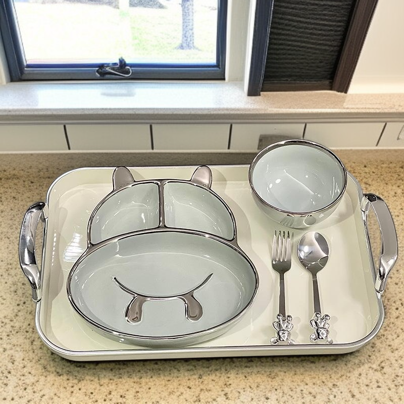 Ceramic compartmentalized dinner plate for adults to lose weight, cute dish plate for one person to 
