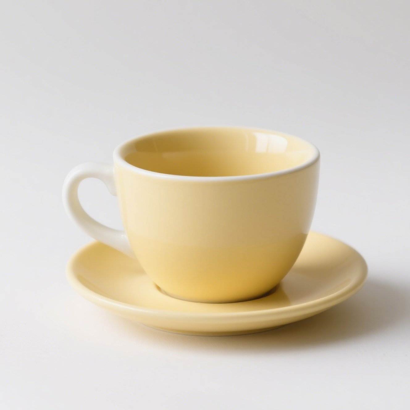 Stylový krémově žlutý šálek s kávou