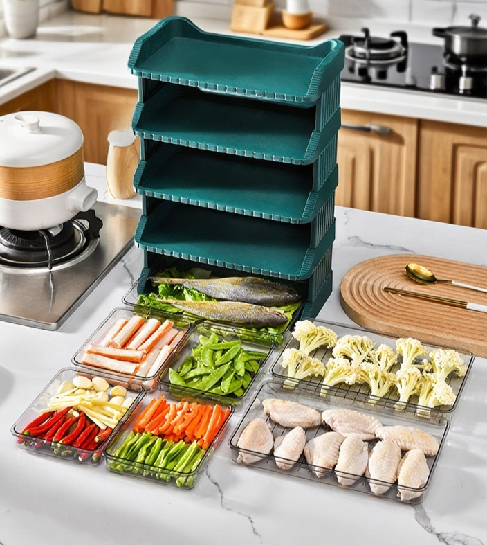 주방 다층 요리 접시 전체 모습