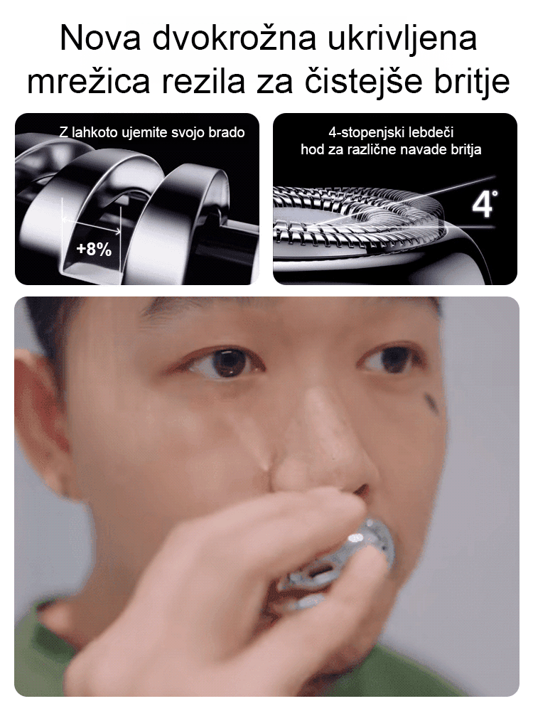 Nov mini električni brivnik z dvojno glavo