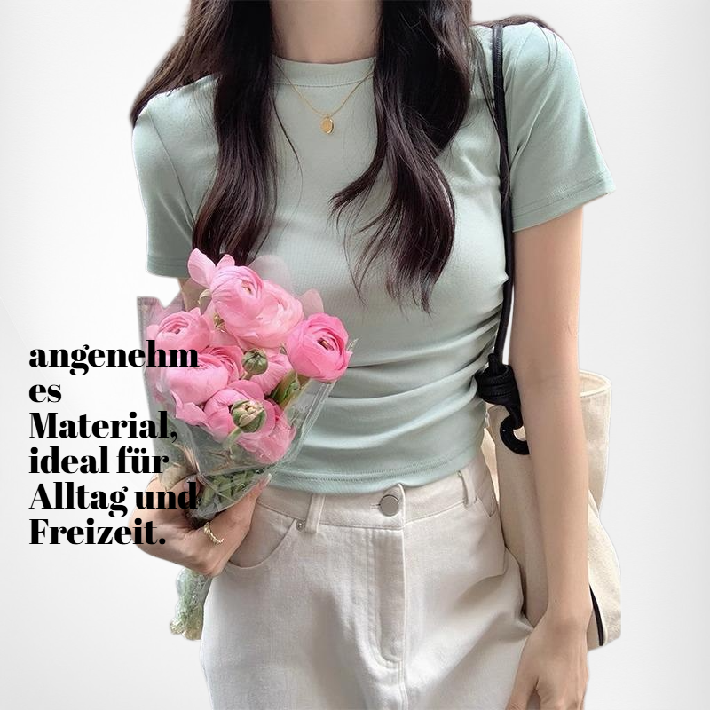 Unregelmäßiges enges Kurzarm-T-Shirt mit hohem Kragen für Frauen – Sommermode