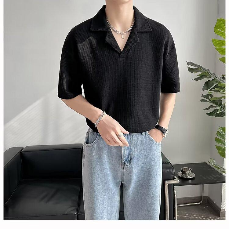 남자 여름 캐주얼 와플 반팔티셔츠 아이스 반팔티셔츠 남자 여름 와플 반팔티셔츠 아이스티셔츠