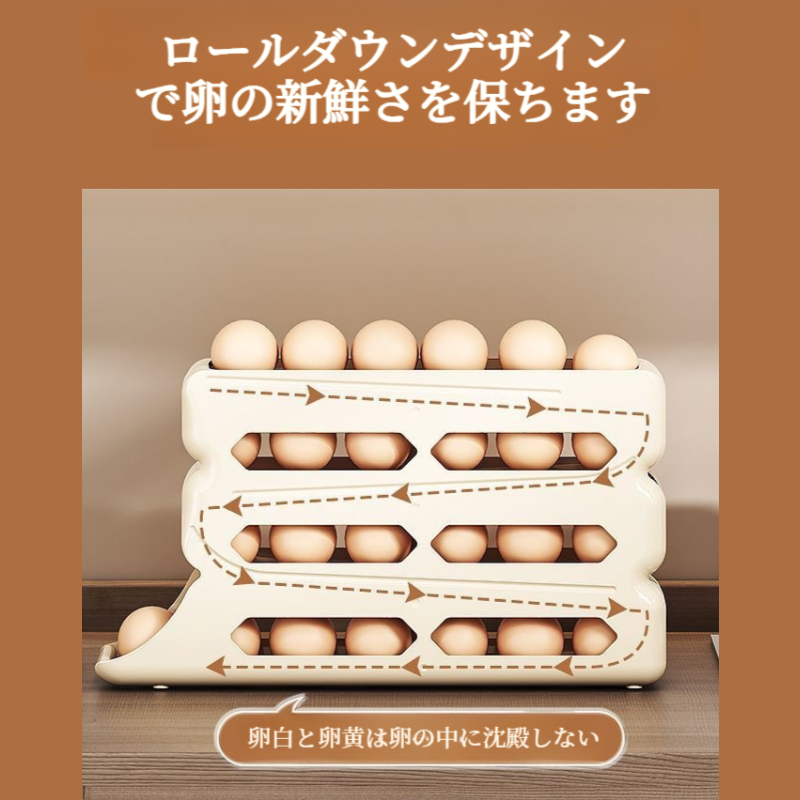 家庭用キッチンオーガナイザー 卵パックホルダー 冷蔵庫サイドドア自動卵ローラーオーガナイザー