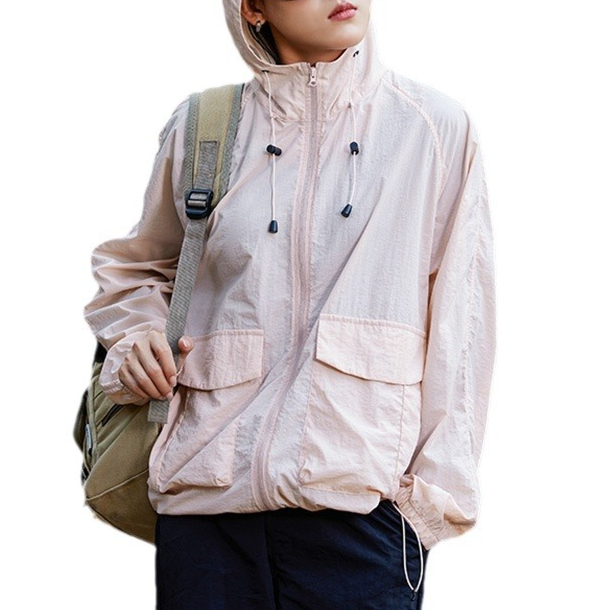 カップル日焼け止め作業服フード付きパンチングジャケット 軽量長袖スキンスーツ スポーツアウトドア夏の日焼け止め夏のアウトドア用品