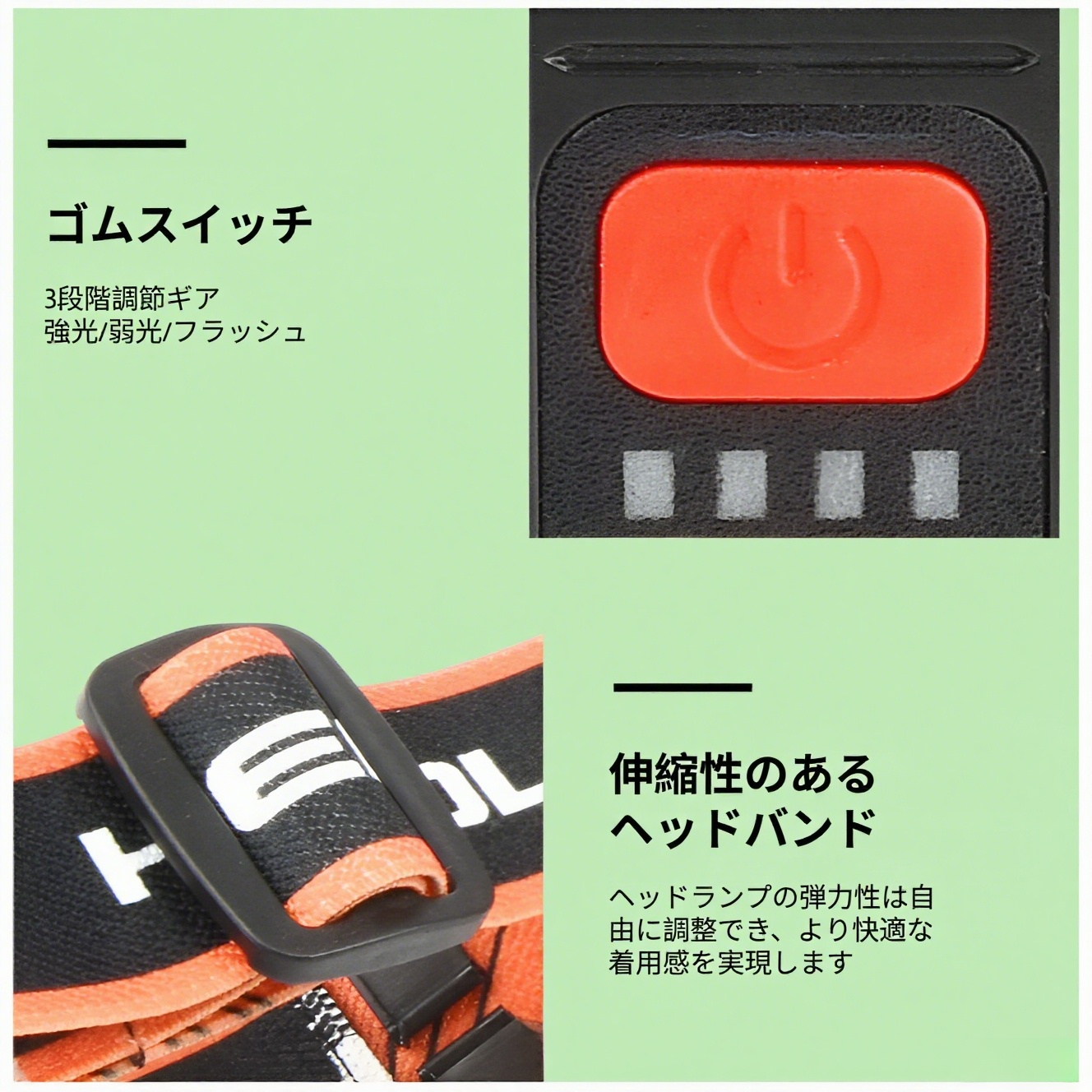 LED充電式ヘッドライト 超軽量 USB充電 屋外用