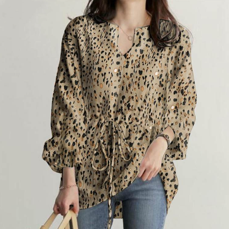 면마 레오퍼드 무늬 블라우스 
