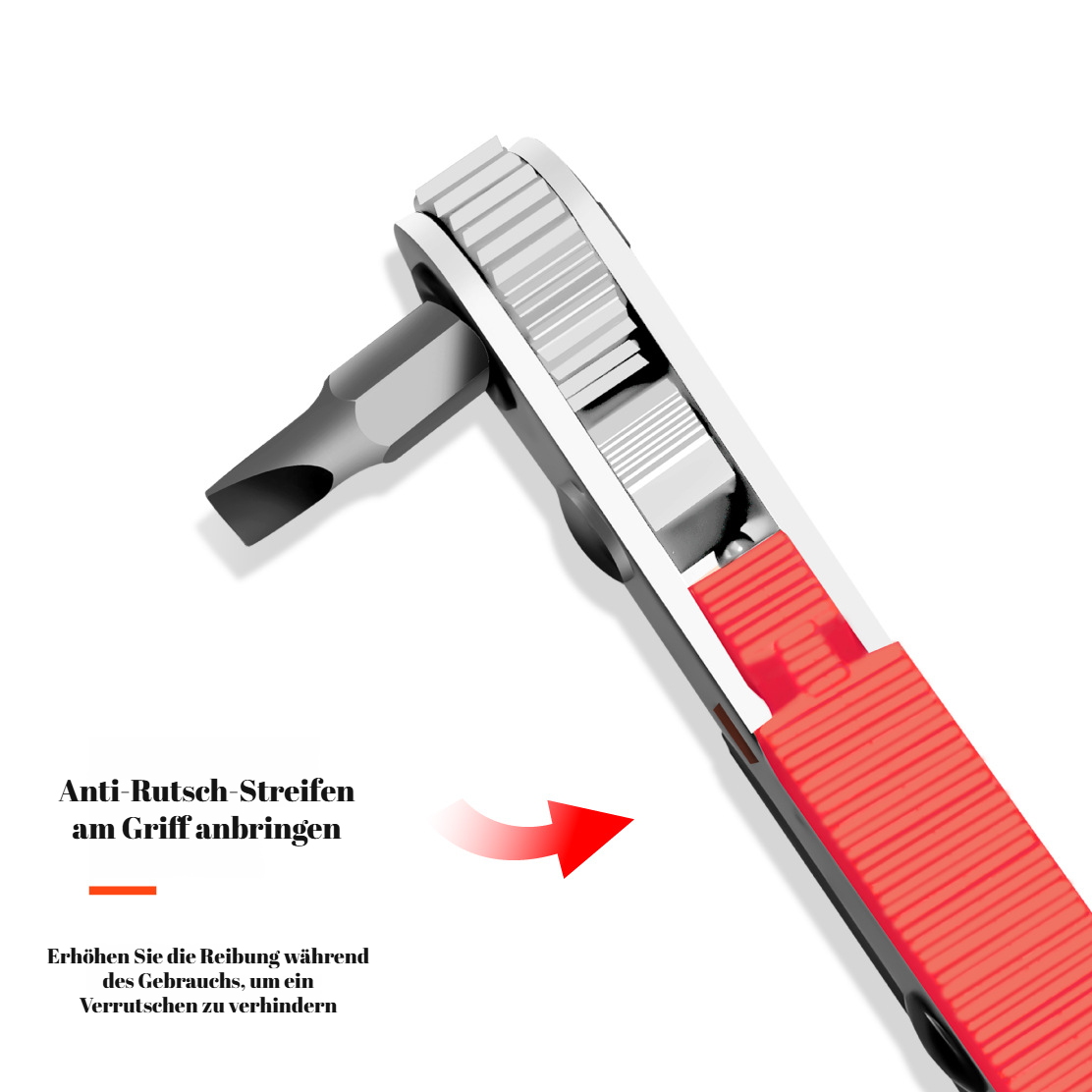 Zahnratsche, Reparatur kleiner Räume, Chargenkopf, Vorwärts- und Rückwärts-L-Biegeschlüssel