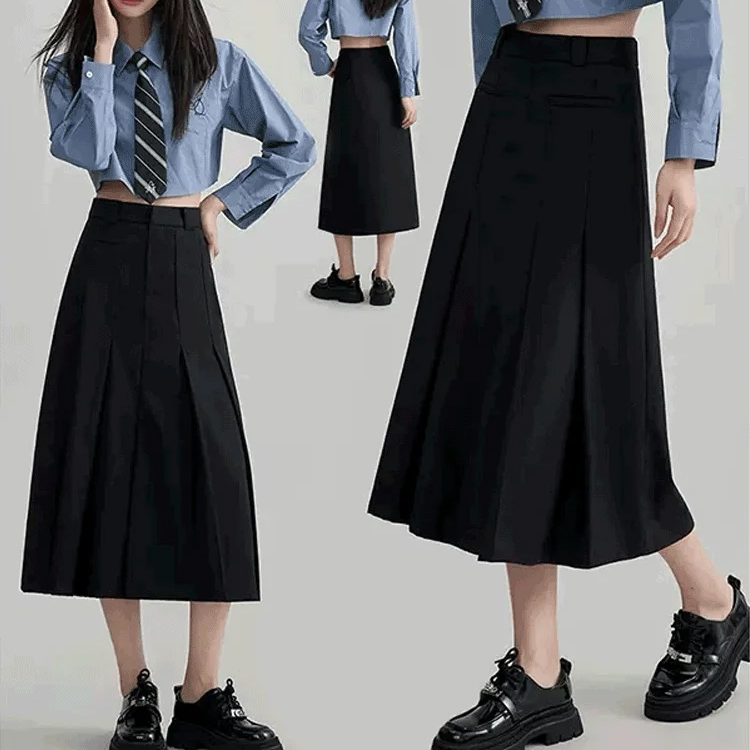 細見えロングプリーツスカート