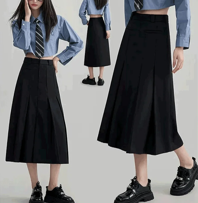 春夏秋冬使える細見えロングプリーツスカート