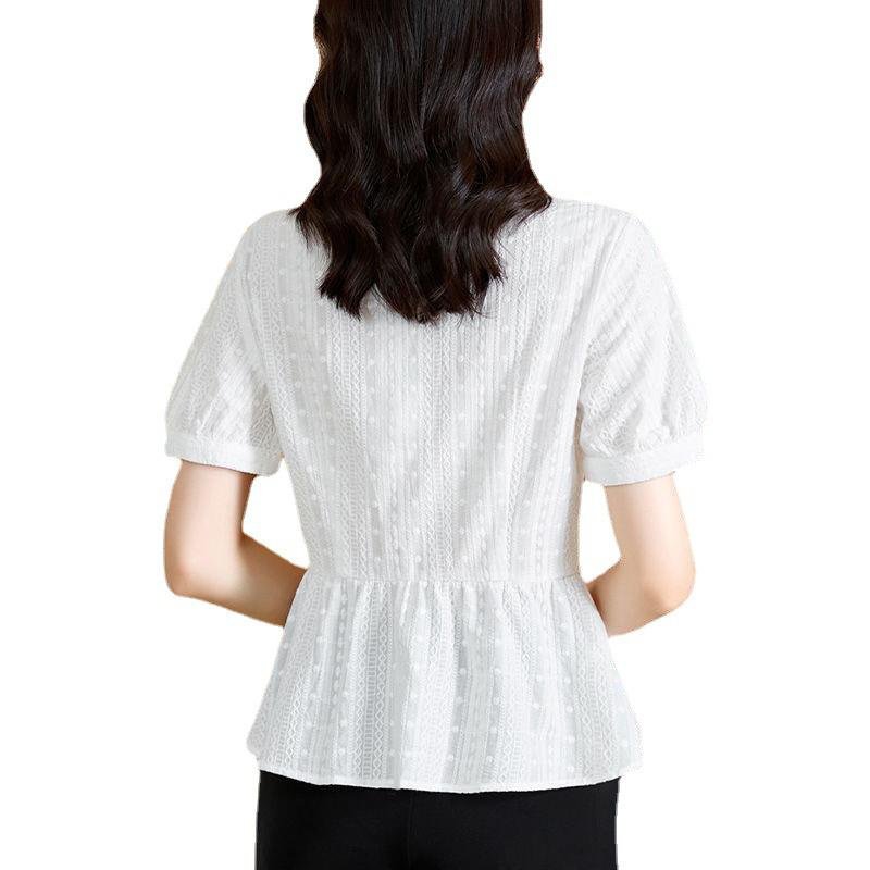 여름 신상 패셔너블하게 배를 가리는 중년 엄마 허리띠를 줄여 날씬해 보이는 블라우스녀