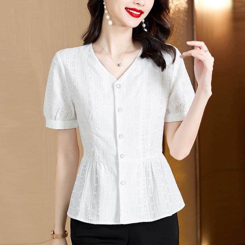 여름 신상 패셔너블하게 배를 가리는 중년 엄마 허리띠를 줄여 날씬해 보이는 블라우스녀