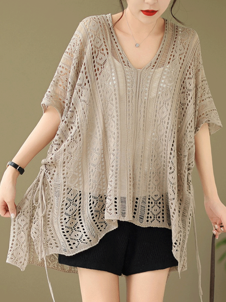 여하 디자인 감각 날씬해 보이는 감령 모던 상의 펀칭 니트 블라우스 상의