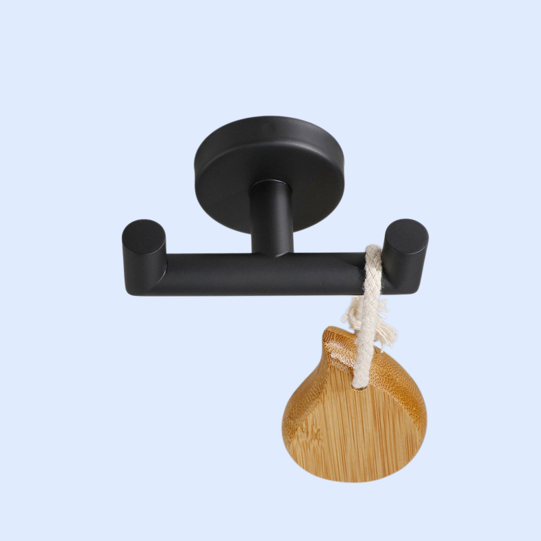 Black Metal Bathroom Double Towel Hook
