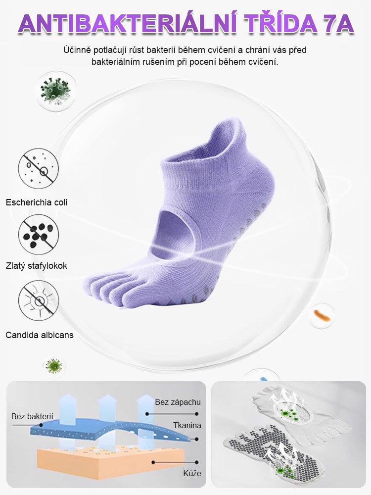 Protiskluzové jóga ponožky s pěti prsty