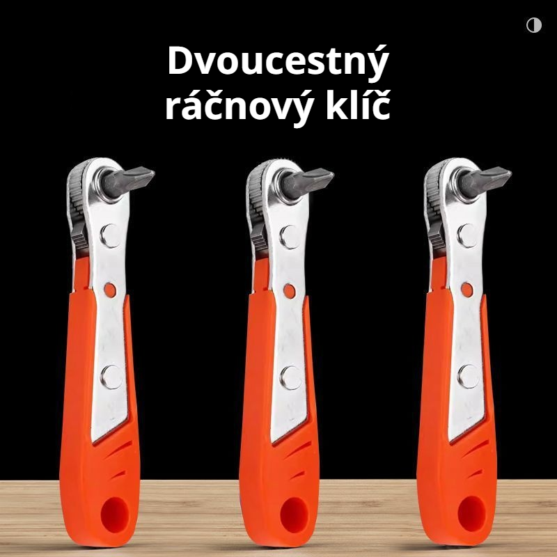Oboustranná sada ráčnových klíčů s většími ozubenými koly, protiskluzovou rukojetí a malou mezerou