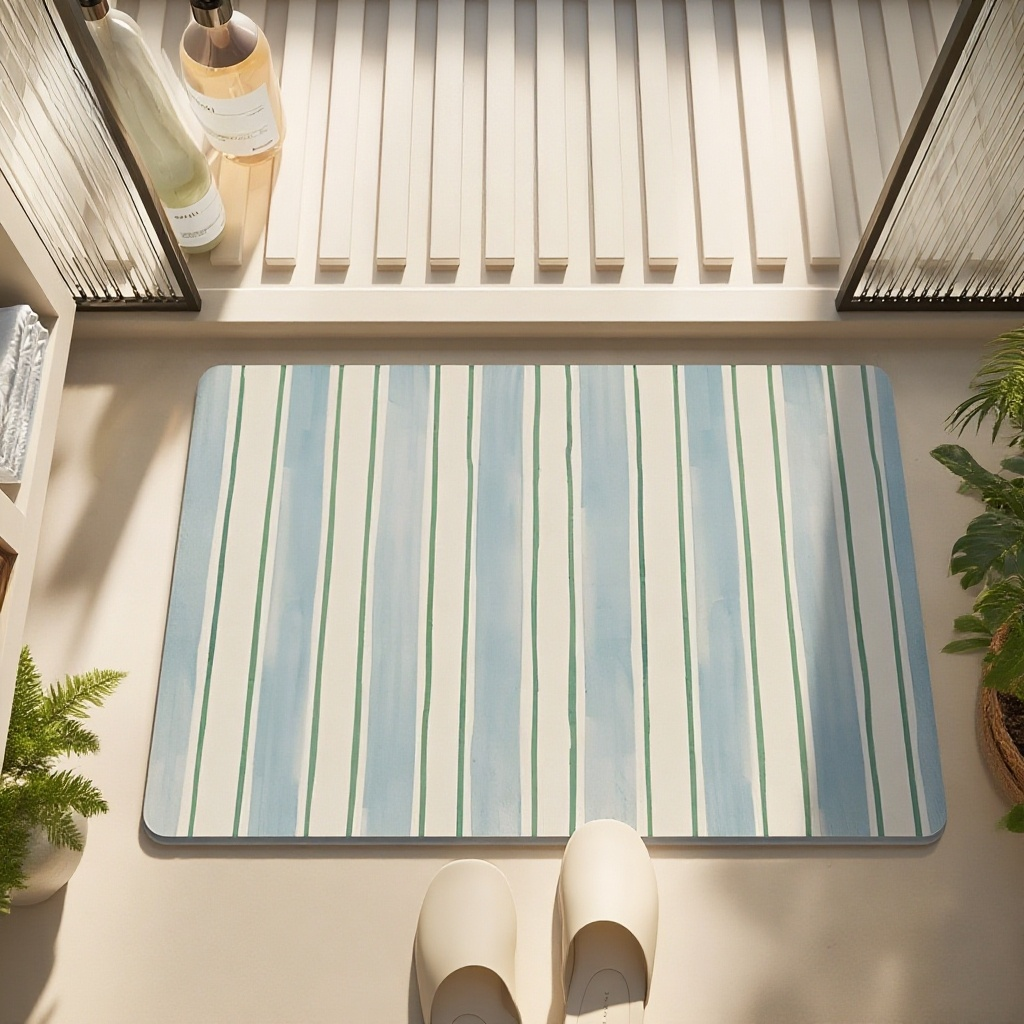 衛生間簡約條紋矽藻泥地墊