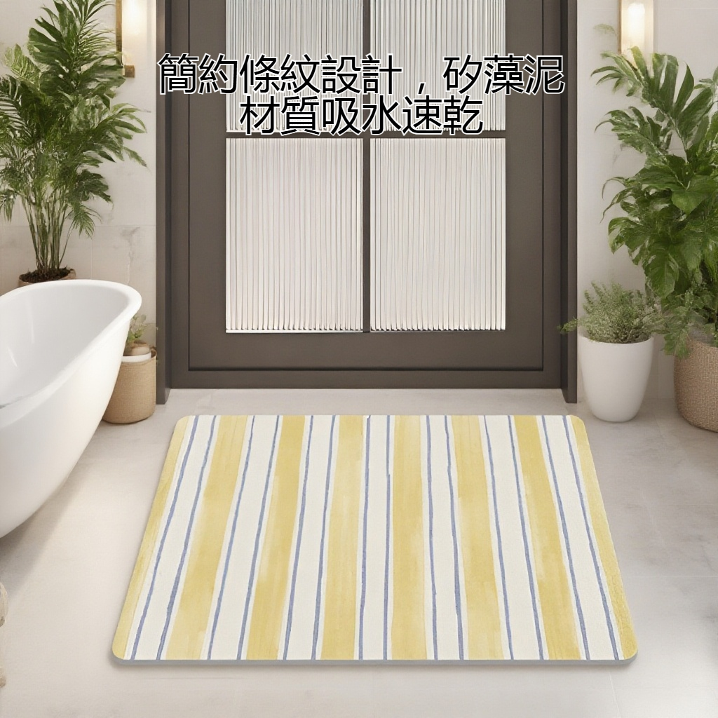 衛生間簡約條紋矽藻泥地墊