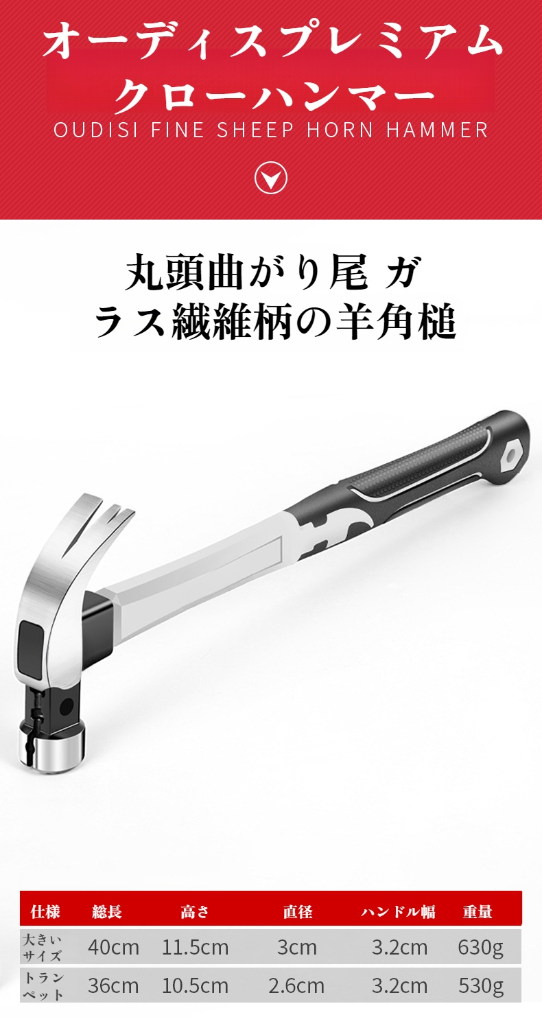 ステンレス鋼製のクローハンマー持ち手部分