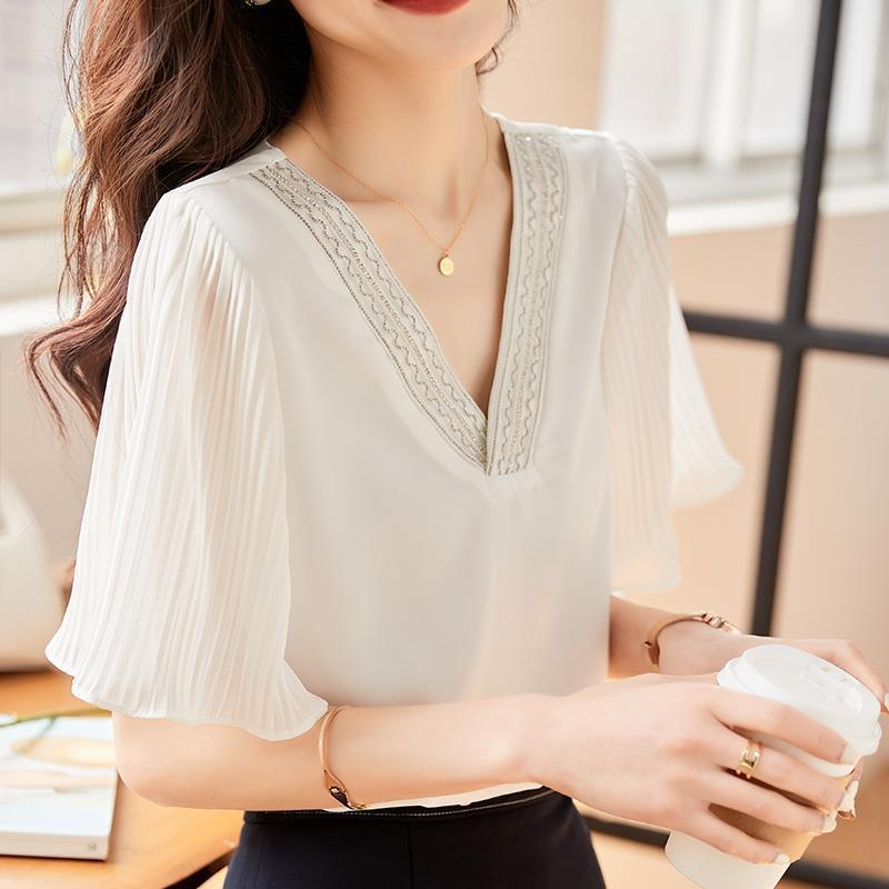 春夏レディース半袖ブラウス ゆったり体型カバーシャツ