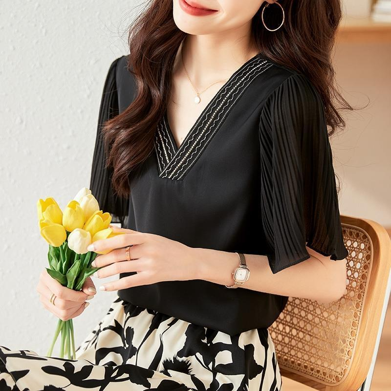 여성 여름 반팔 상의 배 가리는 반팔 화이트 셔츠 봄옷 블라우스 반팔 상의