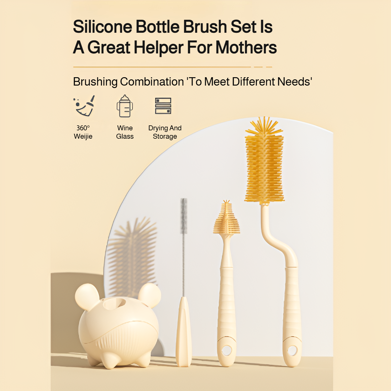 Nano silver silicone bottle brush four-piece set water cup bottle nipple straw brush baby bottle spe