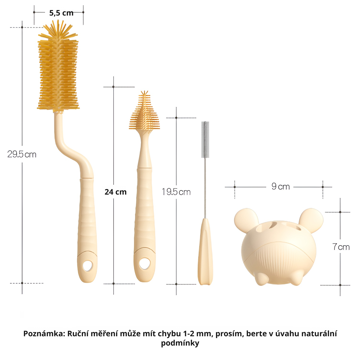 Čtyřdílná sada kartáčků na láhve z nano stříbra a silikonu