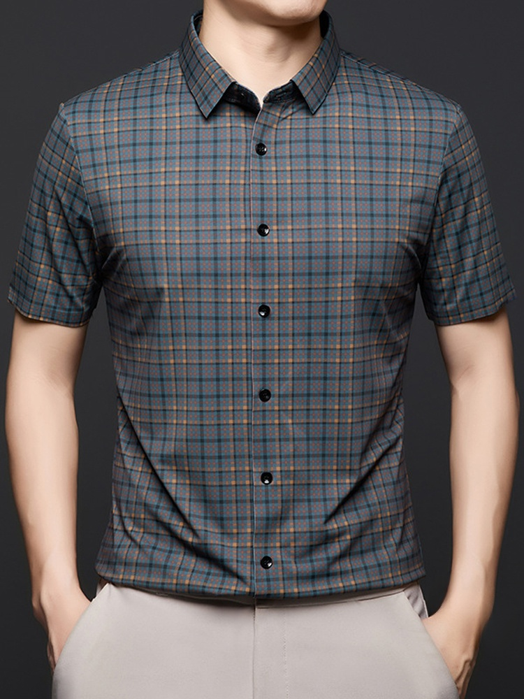 チェック柄長袖カジュアルシャツ メンズ