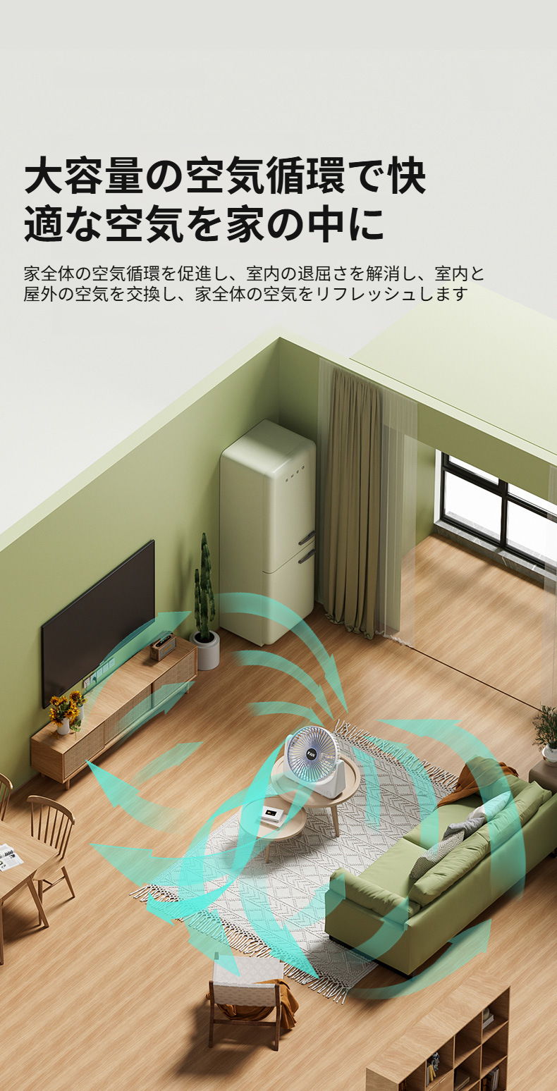 360度回転可能なデスクトップ扇風機