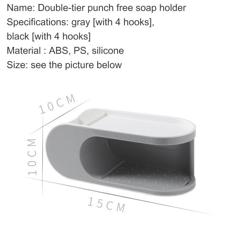 Double-Tier Punch Free Soap Holder Bathroom Wall-Mounted Drain Storage Rack