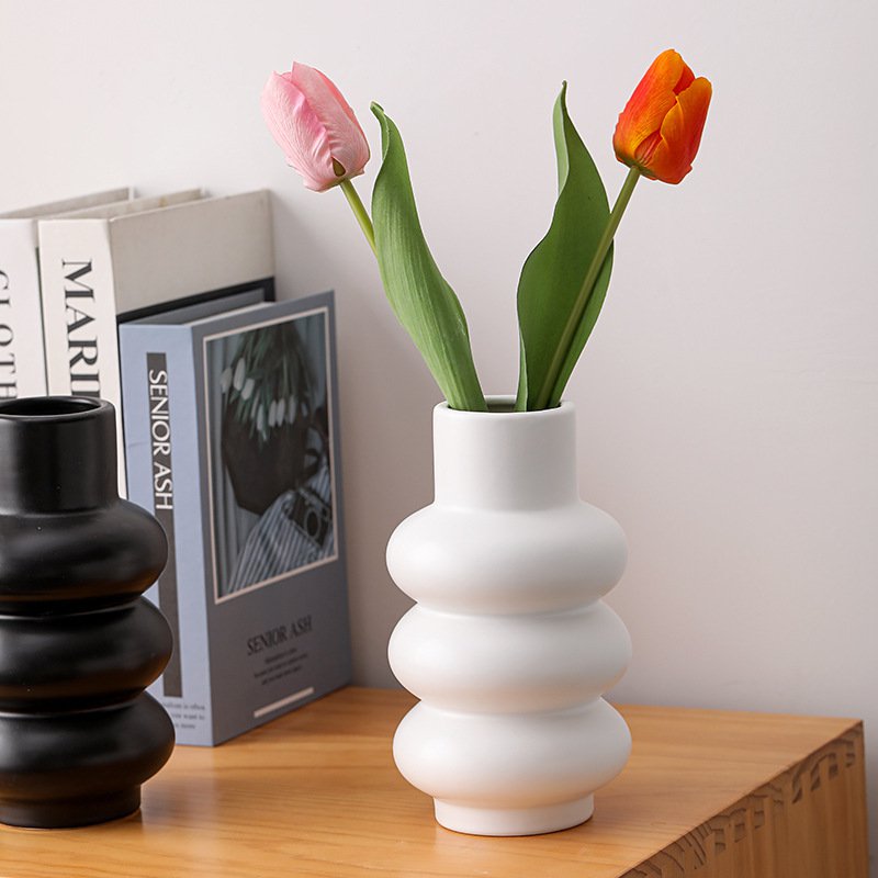 แจกันเซรามิค ของตกแต่งน่ารัก นุ่มนิ่ม ดอกไม้แห้ง ของตกแต่งไฮโดรโปนิกส์ โฮมสเตย์ กระถางดอกไม้สีแดง