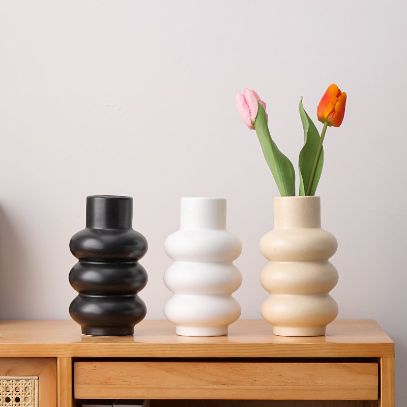 แจกันเซรามิค ของตกแต่งน่ารัก นุ่มนิ่ม ดอกไม้แห้ง ของตกแต่งไฮโดรโปนิกส์ โฮมสเตย์ กระถางดอกไม้สีแดง