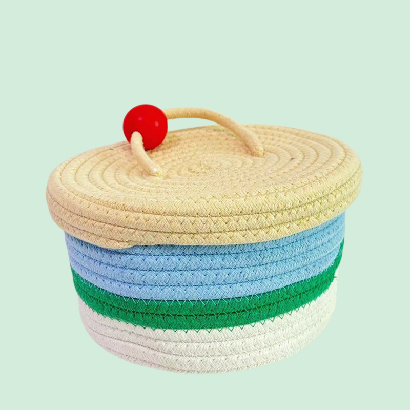 면 로프 뚜껑이 있는 잡화 수납 바구니, 가정용 침실 바구니