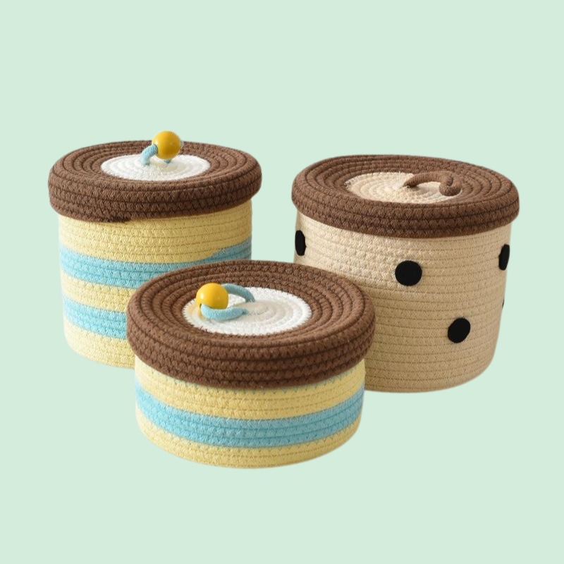 면 로프 뚜껑이 있는 잡화 수납 바구니, 가정용 침실 바구니