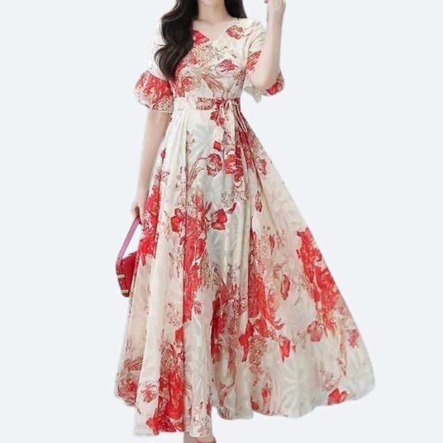 기질 감령 플레어 소매 플라워 트위드 원피스