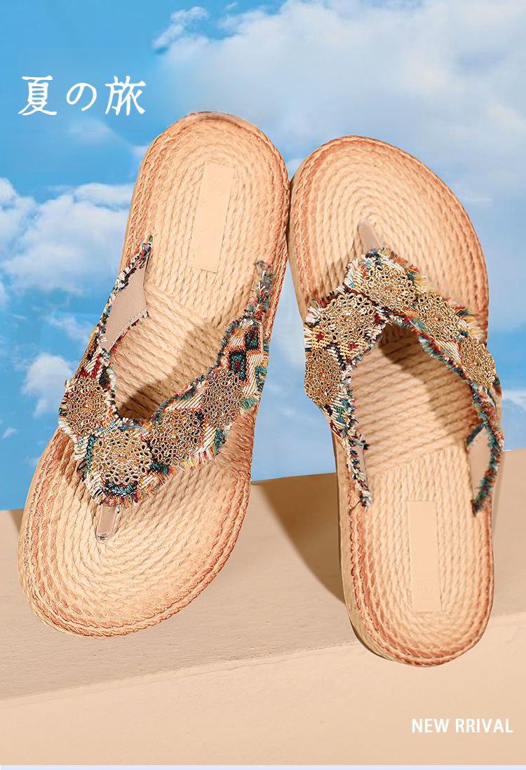 夏の快適リネンアウターフラットスリッパ全体画像