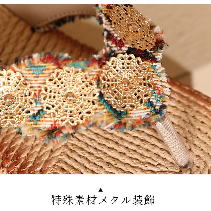 夏の快適リネンアウターフラットスリッパ クリップバックルサンダル クリップオンリネンシューズ