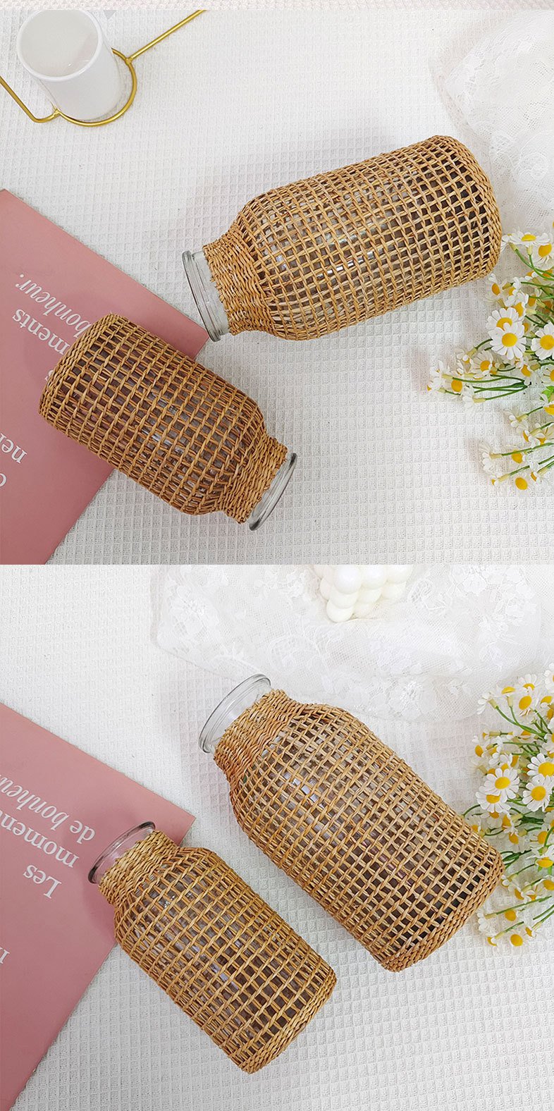 ドライフラワーとストローガラス花瓶のコーディネート