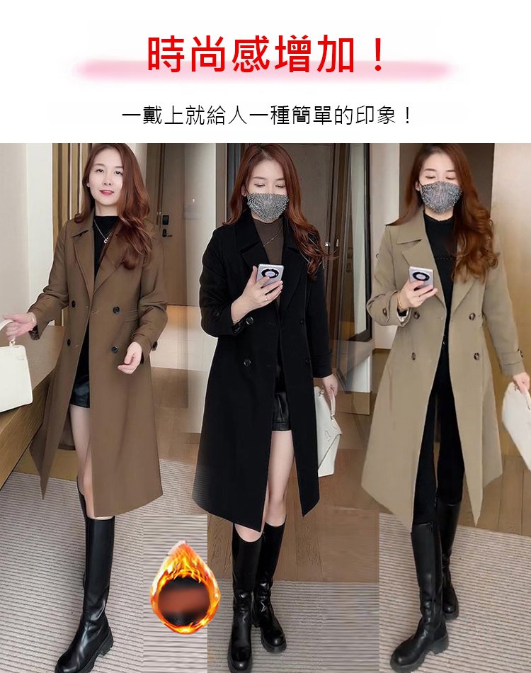 中長款加絨風衣外套